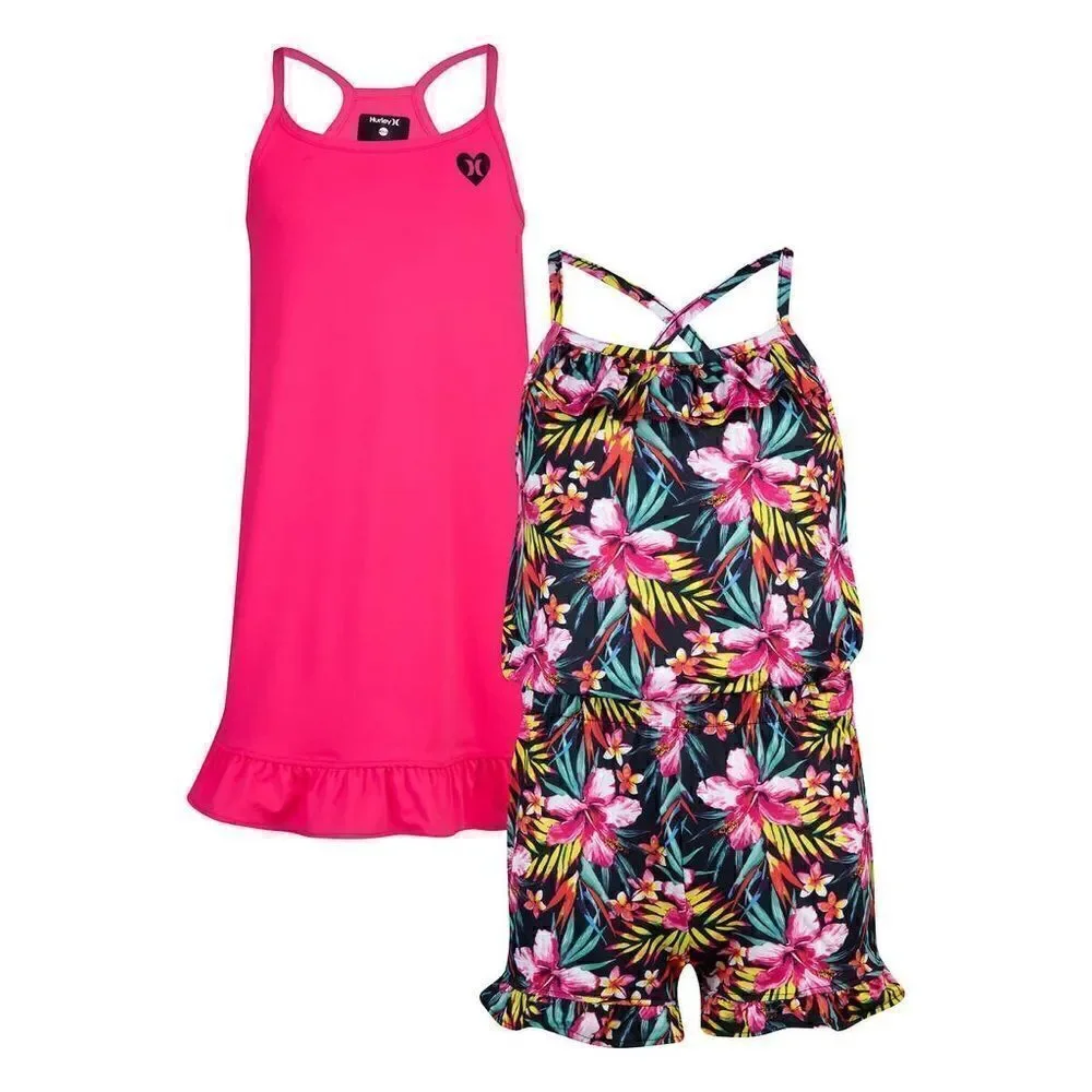 NWT ☀️ Hurley Youth 2-pack Dress and Romper Pink and Floral